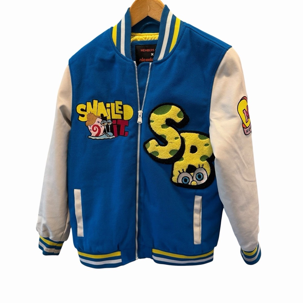 Members Only x Nickelodeon SpongeBob Bomber Jacket Coat Faux Leather Appliqué S